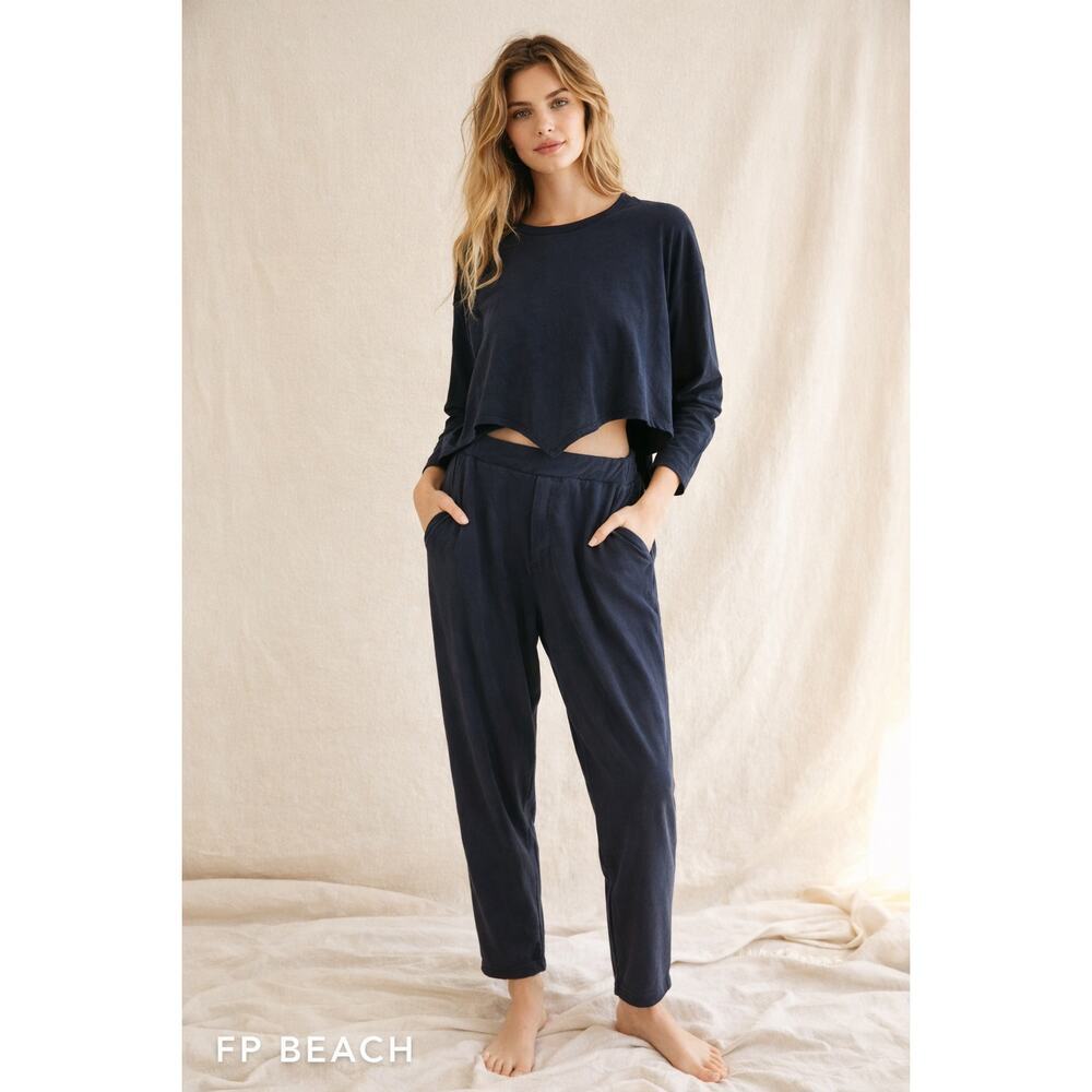 Free People FP Beach Washed Black Pointed Hem 2 piece lounge set in size Large